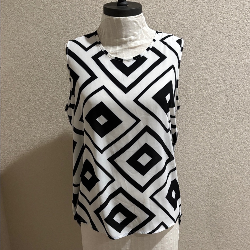 Larry Levine Monochrome Striped Blouse